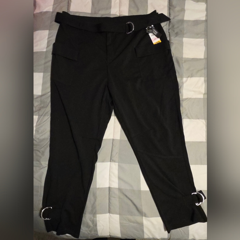 1X Black Belted Pants with Silver Buckles At Cuffs
